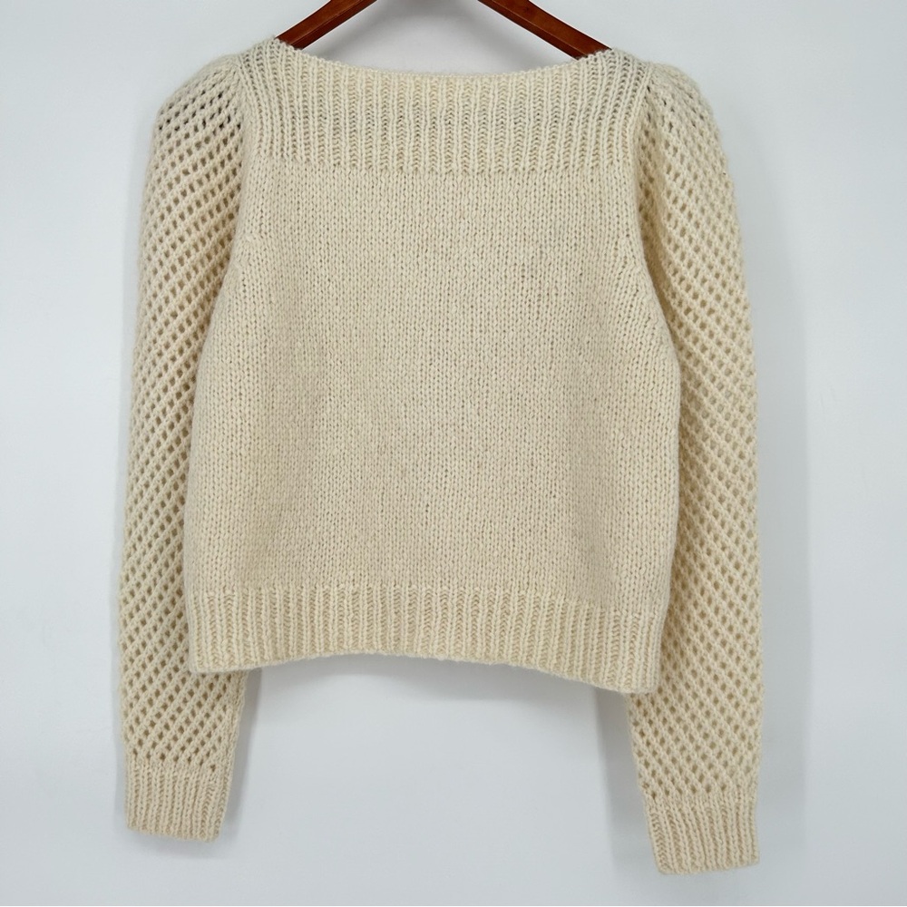 LoveShackFancy Rosie Heritage Pullover Sweater Alpaca Merino Wool Knit XS Snow - Picture 3 of 9
